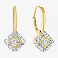 (G-H / I1-I2) Womens 1/6 CT. T.W. Lab Grown White Diamond 10K Gold 19.3mm Cushion Hoop Earrings