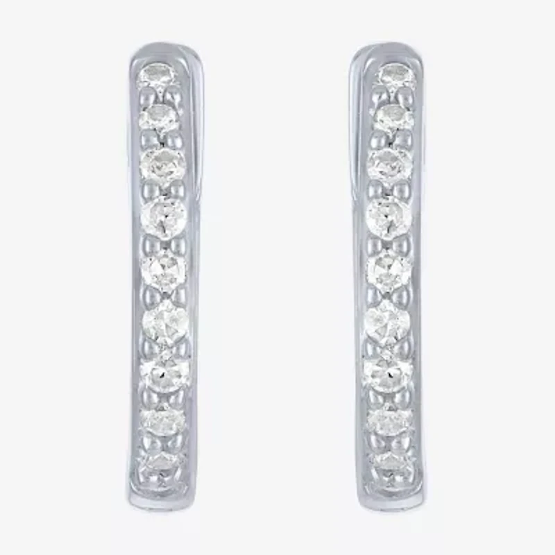 (I1-I2/G-H) Womens 1/10 CT. T.W. Lab Grown White Diamond 10K White Gold 11mm Hoop Earrings
