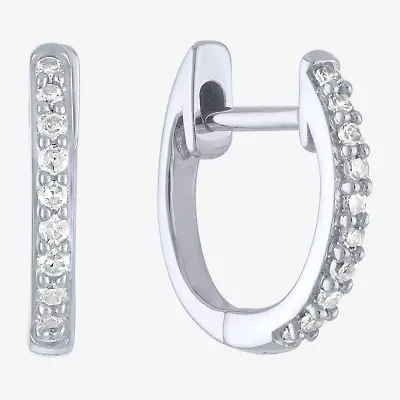 (I1-I2/G-H) Womens 1/10 CT. T.W. Lab Grown White Diamond 10K White Gold 11mm Hoop Earrings