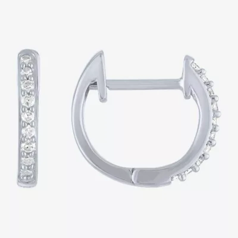 (I1-I2/G-H) Womens 1/10 CT. T.W. Lab Grown White Diamond 10K White Gold 11mm Hoop Earrings