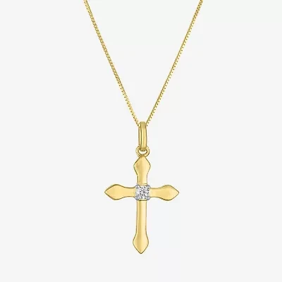 (G-H/I1-I2) Womens Diamond Accent Lab Grown White Diamond 10K Gold Cross 18 Inch Pendant Necklace