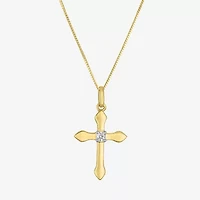 (G-H/I1-I2) Womens Diamond Accent Lab Grown White Diamond 10K Gold Cross 18 Inch Pendant Necklace