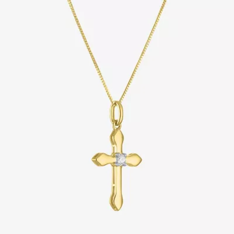 (G-H/I1-I2) Womens Diamond Accent Lab Grown White Diamond 10K Gold Cross 18 Inch Pendant Necklace