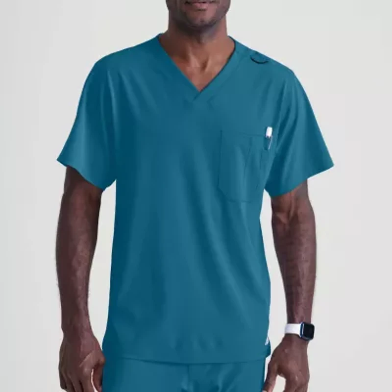 Skechers Sk0112 Structure 1-Pocket Mens Big and Tall V Neck Short Sleeve Tag Free Stretch Fabric Moisture Wicking Scrub Top