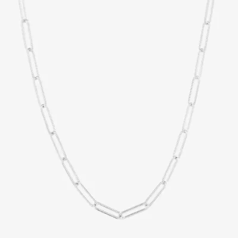Silver Reflections Textured Womens Pure Silver Over Brass Inch Paperclip Chain Necklace