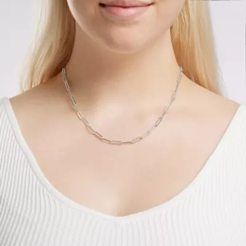 Silver Reflections Textured Womens Pure Silver Over Brass Inch Paperclip Chain Necklace