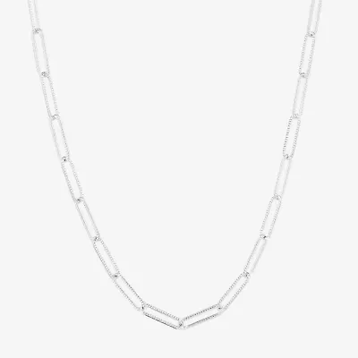 Silver Reflections Textured Womens Pure Silver Over Brass 24 Inch Paperclip Chain Necklace