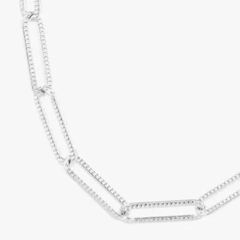 Silver Reflections Textured Womens Pure Silver Over Brass 24 Inch Paperclip Chain Necklace