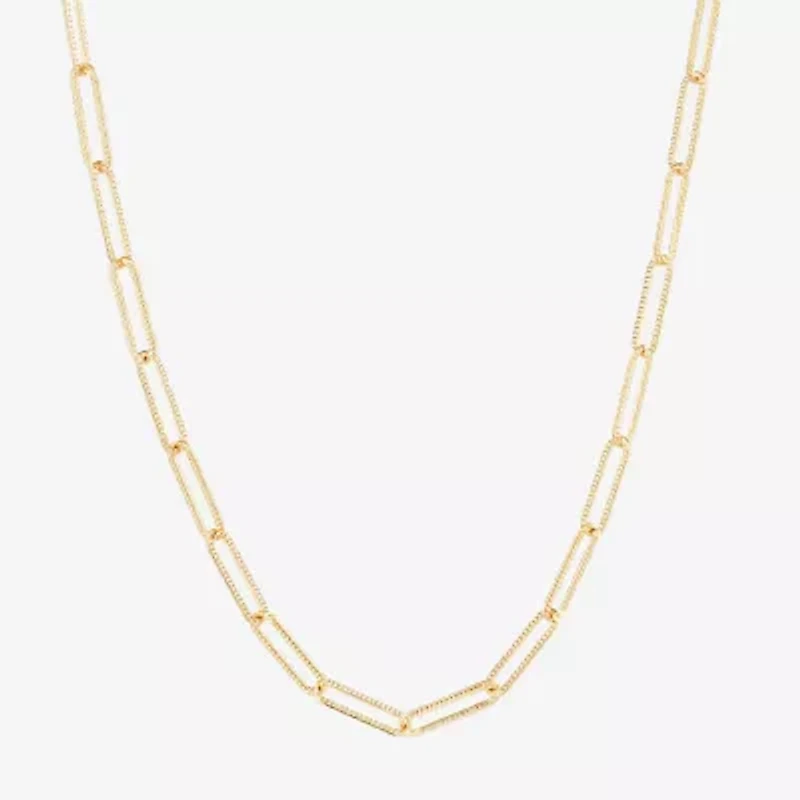 Silver Reflections Textured 14K Gold Over Brass 18- 24" Paperclip Chain Necklace