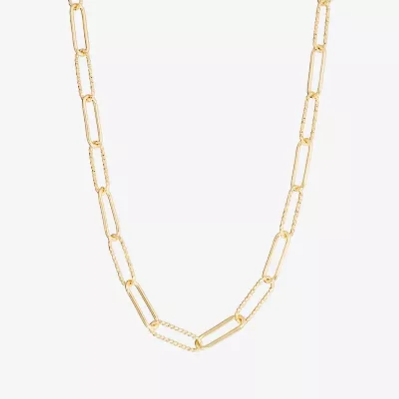 Silver Reflections Textured Womens 14K Gold Over Brass 16 Inch Paperclip Chain Necklace