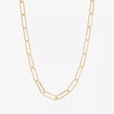 Silver Reflections Textured Womens 14K Gold Over Brass 16 Inch Paperclip Chain Necklace