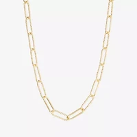 Silver Reflections Textured Womens 14K Gold Over Brass 16 Inch Paperclip Chain Necklace