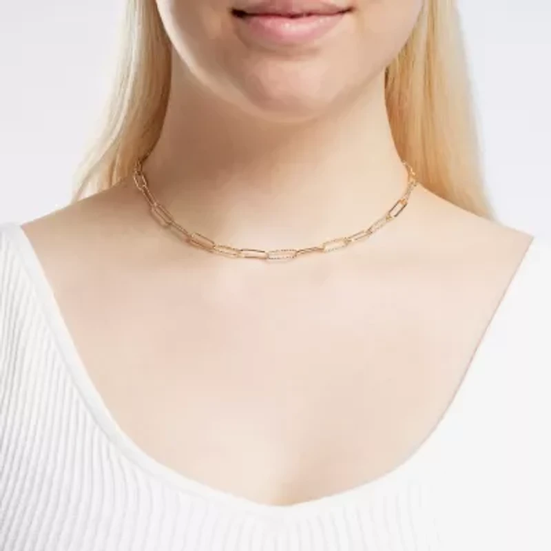 Silver Reflections Textured Womens 14K Gold Over Brass 16 Inch Paperclip Chain Necklace