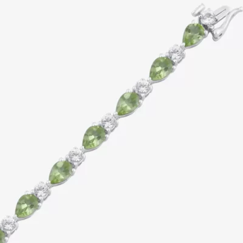 Womens Genuine Green Peridot Sterling Silver 7.5 Inch Tennis Bracelet