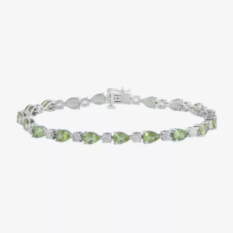 Womens Genuine Green Peridot Sterling Silver 7.5 Inch Tennis Bracelet