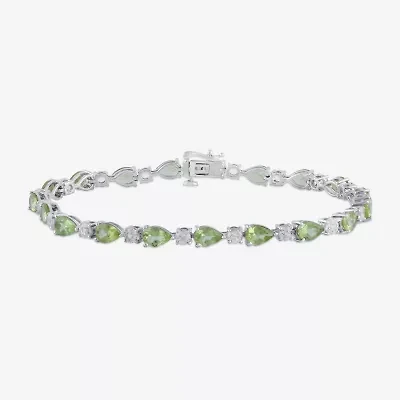 Womens Genuine Green Peridot Sterling Silver 7.5 Inch Tennis Bracelet