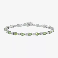 Womens Genuine Green Peridot Sterling Silver 7.5 Inch Tennis Bracelet