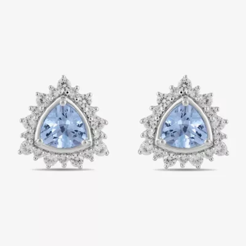 Genuine Blue Aquamarine Sterling Silver 10.7mm Triangle Stud Earrings