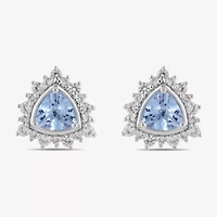 Genuine Blue Aquamarine Sterling Silver 10.7mm Triangle Stud Earrings