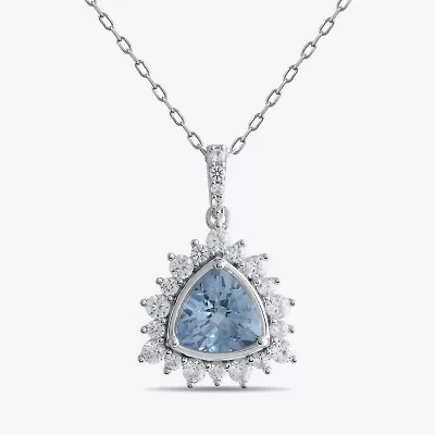 Womens Genuine Blue Aquamarine Sterling Silver Triangle 18 Inch Pendant Necklace