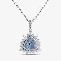Womens Genuine Blue Aquamarine Sterling Silver Triangle 18 Inch Pendant Necklace