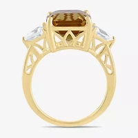 Womens Genuine Yellow Citrine 14K Gold Over Silver Side Stone Cocktail Ring