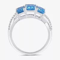 Womens Genuine Blue Topaz Sterling Silver 3-Stone Crossover Cocktail Ring