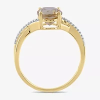 Womens Genuine Yellow Citrine 14K Gold Over Silver Side Stone Cocktail Ring
