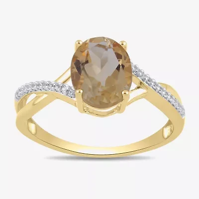 Womens Genuine Yellow Citrine 14K Gold Over Silver Side Stone Cocktail Ring