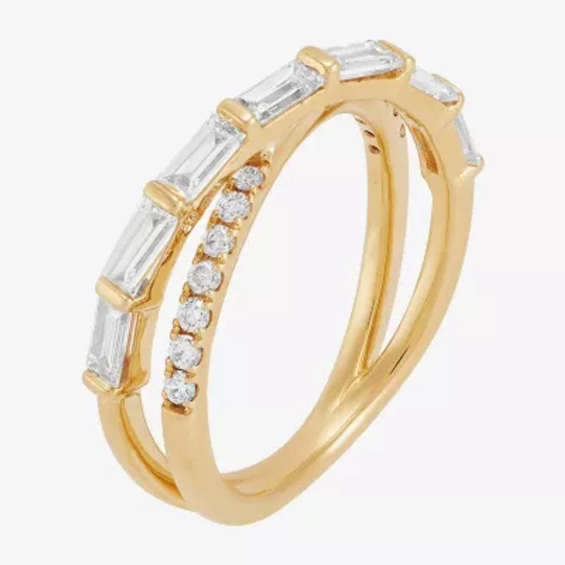 (H-I / Si1-Si2) Womens 2.5MM 1 CT. T.W. Lab Grown White Diamond 10K Gold Crossover Band