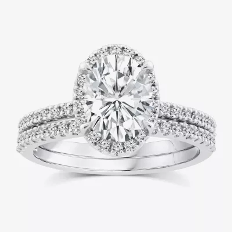 Signature By Modern Bride Womens 2 CT. T.W. Lab Grown White Diamond 10K or 14K Gold Oval Side Stone Bridal Set