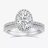 Signature By Modern Bride Womens 2 CT. T.W. Lab Grown White Diamond 10K or 14K Gold Oval Side Stone Bridal Set