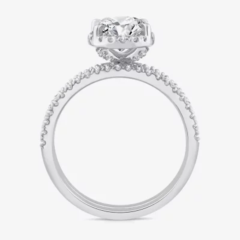 Signature By Modern Bride Womens 2 CT. T.W. Lab Grown White Diamond 10K or 14K Gold Oval Side Stone Bridal Set