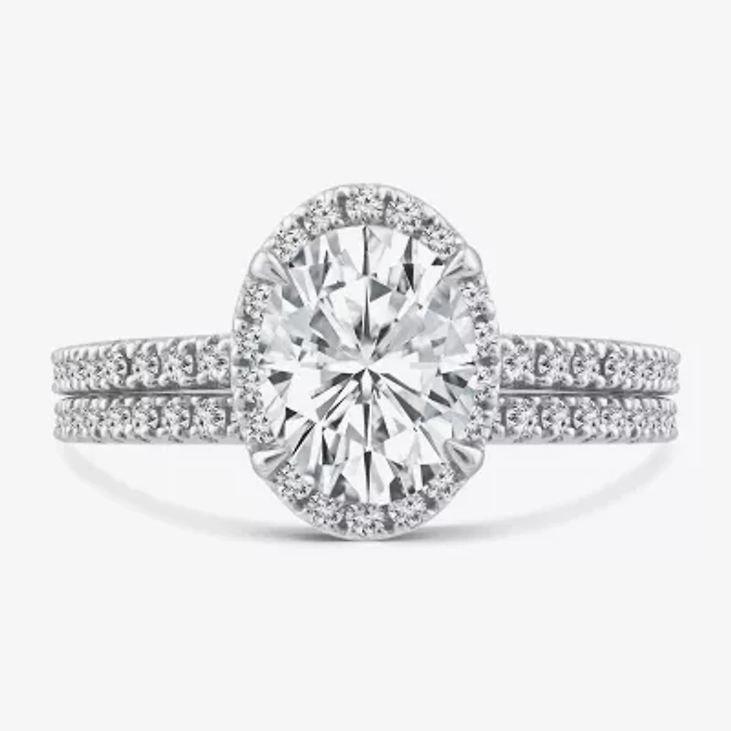 Signature By Modern Bride Womens 2 CT. T.W. Lab Grown White Diamond 10K or 14K Gold Oval Side Stone Bridal Set
