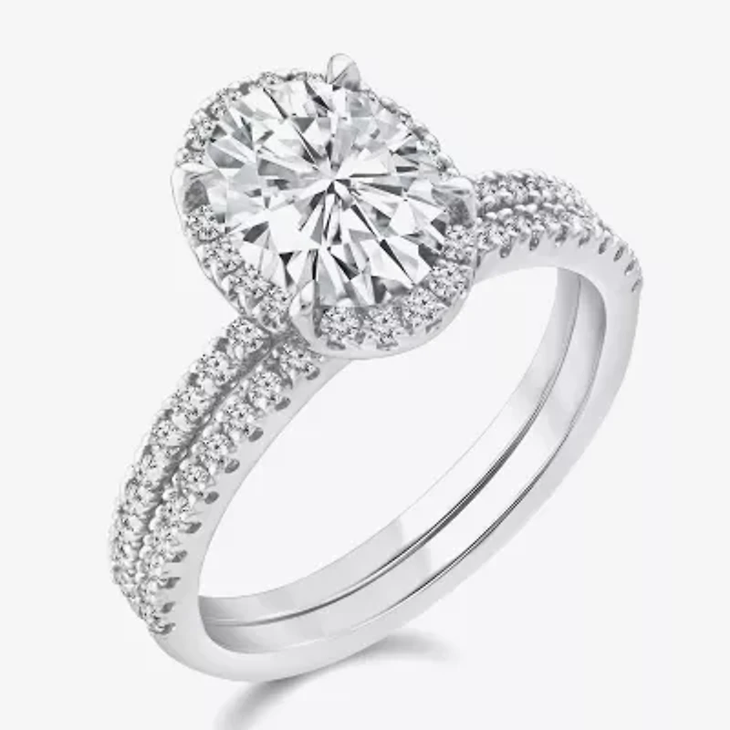Signature By Modern Bride Womens 2 CT. T.W. Lab Grown White Diamond 10K or 14K Gold Oval Side Stone Bridal Set