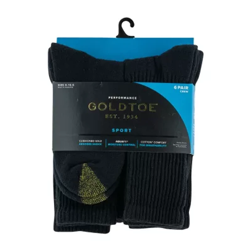 Gold Toe Athletic Sport Mens 6 Pair Crew Socks