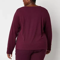 Liz Claiborne Womens Plus Keyhole Neck Long Sleeve Blouse