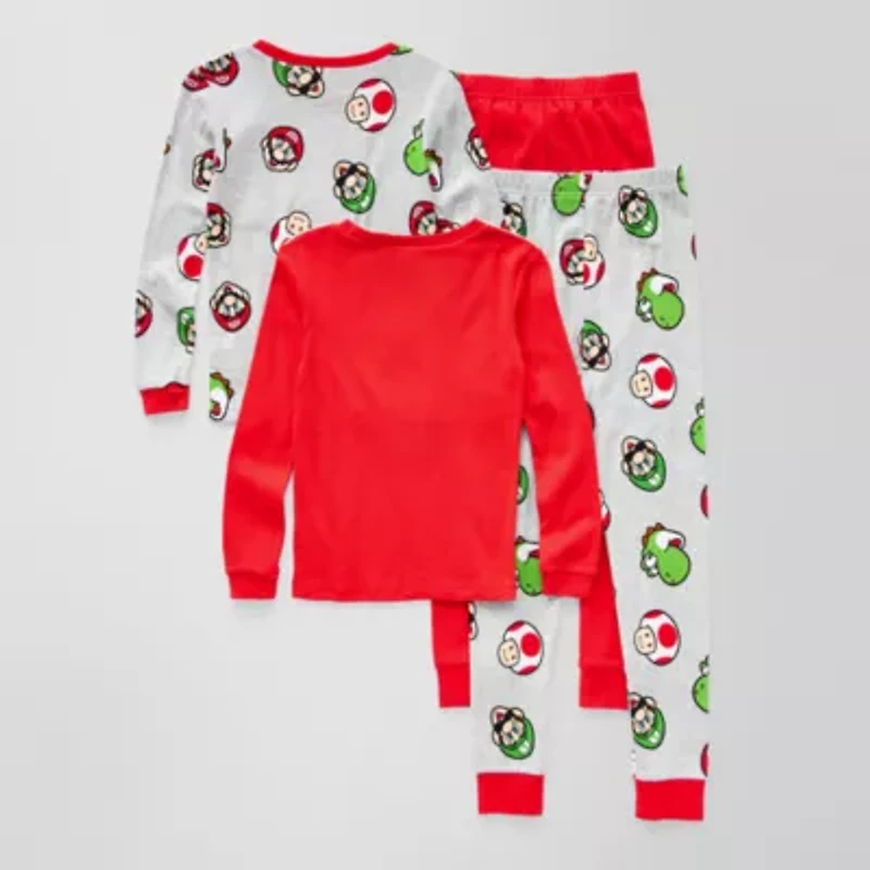 Little & Big Kid Boys Super Mario Crew Neck Long Sleeve 4-pc. Pajama Sets
