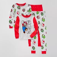 Little & Big Kid Boys Super Mario Crew Neck Long Sleeve 4-pc. Pajama Sets