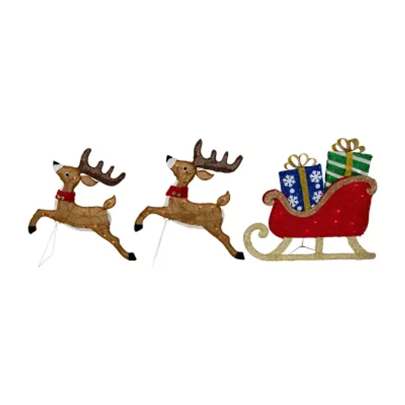 Northlight 3lighted Reindeer And Sleigh Christmas Yard Art