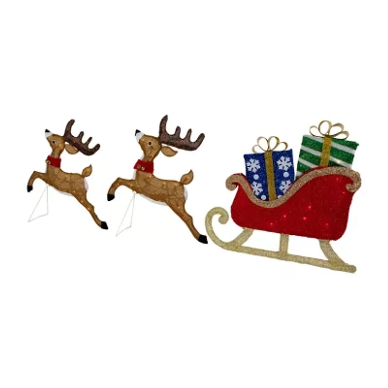 Northlight 3lighted Reindeer And Sleigh Christmas Yard Art