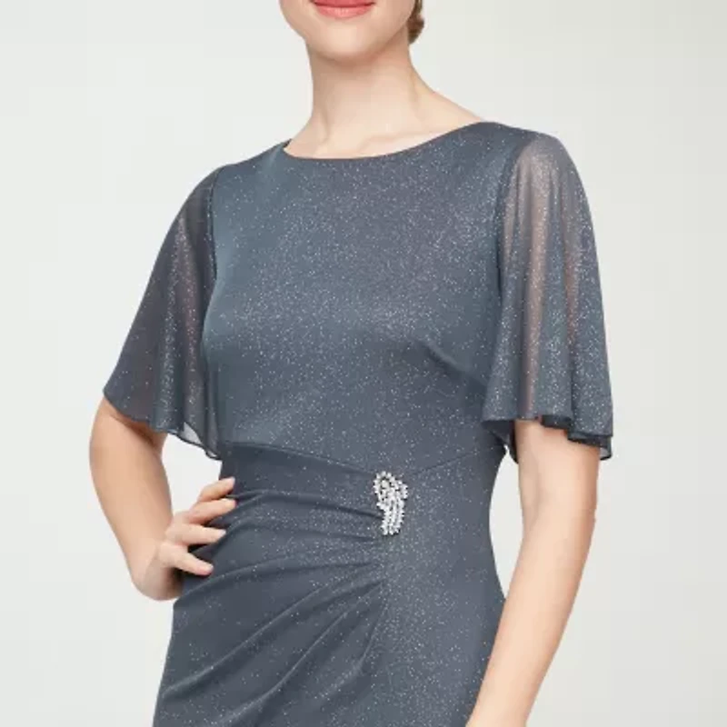 S. L. Fashions Womens Embellished 3/4 Sleeve Evening Gown