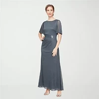 S. L. Fashions Womens Embellished 3/4 Sleeve Evening Gown