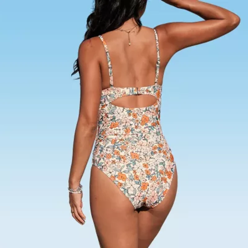 CUPSHE Womens Easy-on + Easy-off Floral One Piece Swimsuit