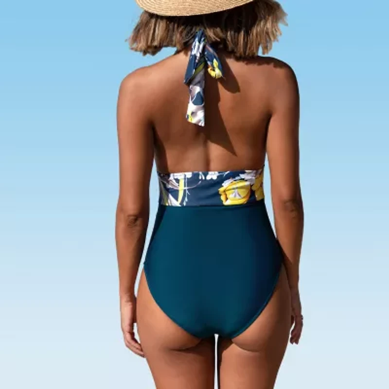 CUPSHE Womens Easy-on + Easy-off Floral One Piece Swimsuit