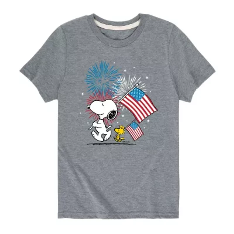 Snoopy Little & Big Kid Boys Crew Neck Short Sleeve Regular Fit Peanuts Graphic T-Shirt