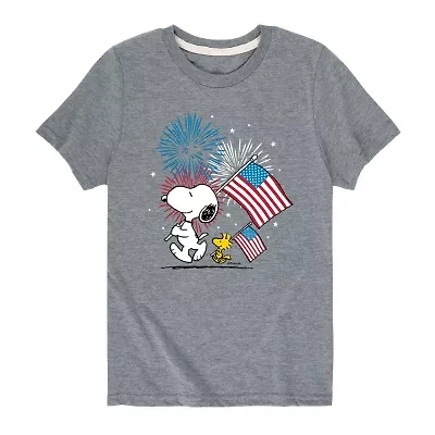 Snoopy Little & Big Kid Boys Crew Neck Short Sleeve Regular Fit Peanuts Graphic T-Shirt