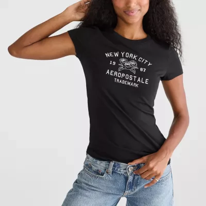 AEROPOSTALE Womens Juniors Round Neck Short Sleeve Regular Fit Graphic T-Shirt
