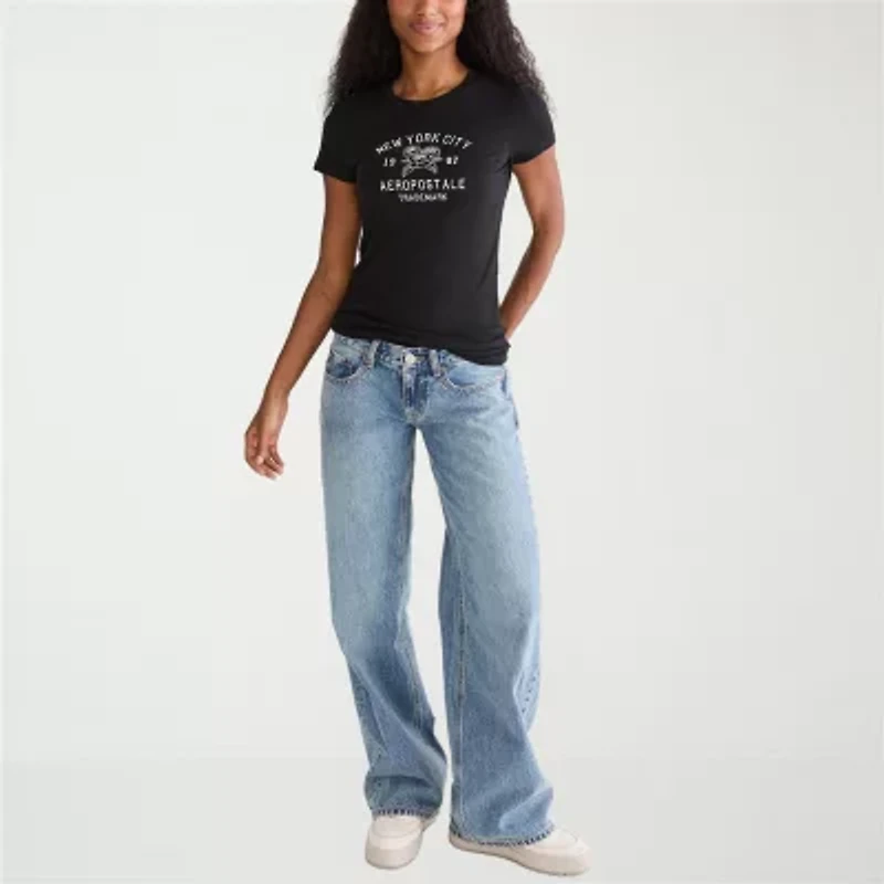 AEROPOSTALE Womens Juniors Round Neck Short Sleeve Regular Fit Graphic T-Shirt