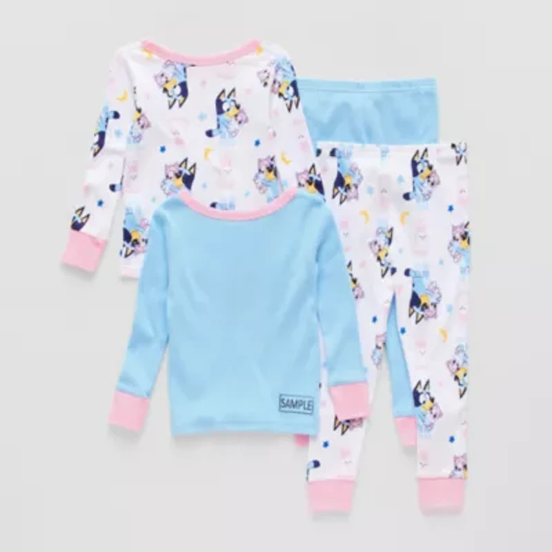 Toddler Girls Bluey Crew Neck Long Sleeve 4-pc. Pajama Sets
